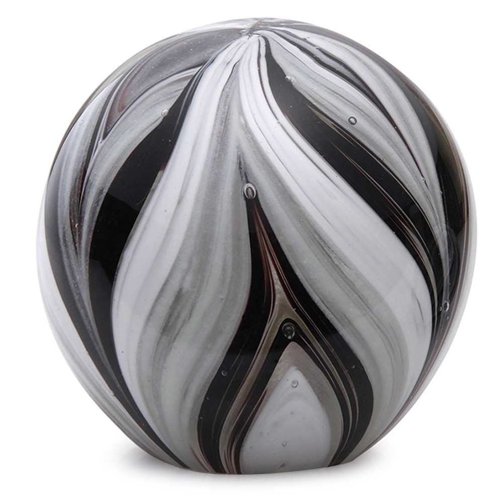 Large Paperweight - Feathers Black & White Glow 91177