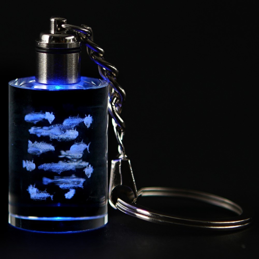 Crystal Keychain - School of Fish, Blue LED 51907B